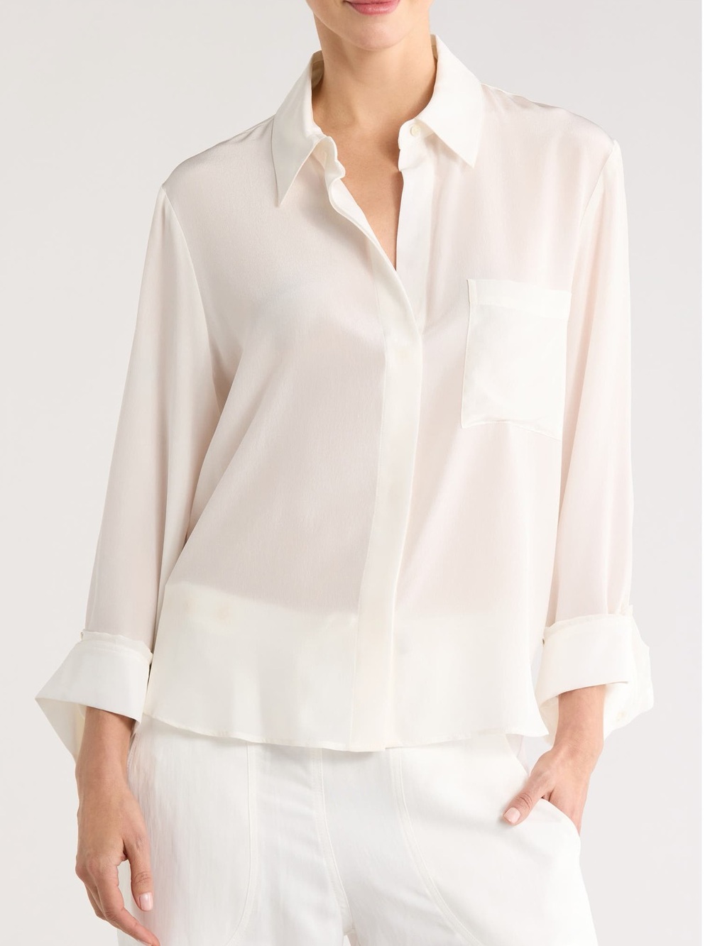 TWP New Morning After Silk Button-Up Shirt Ivory Silk Size M/L Medium/Large